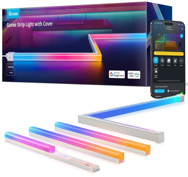 Main image of RGBIC LED Strip Lights 9.8ft with Covers,Smart Control, APP, WiFi Work with Alexa,Google Assistant,Matter and Smarthings, Diffuser Channel with LED Lights for Bedroom, Skirting Lines, Cabinet