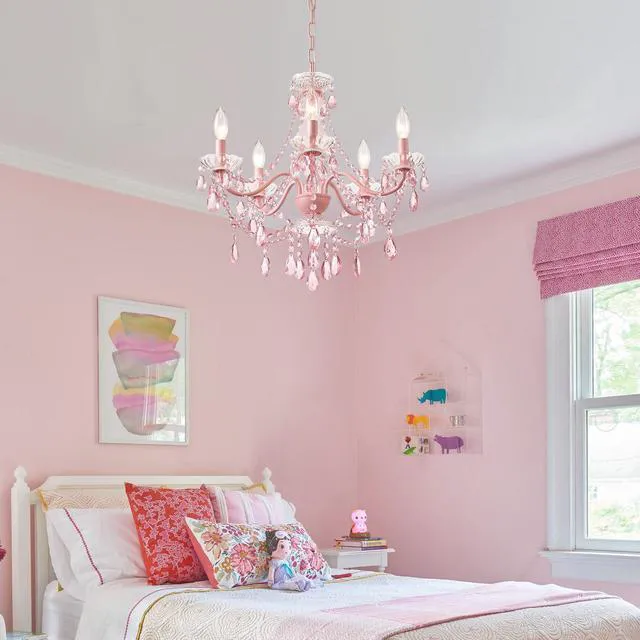 Alt view image 5 of 7 - Modern Crystal Pink Chandelier, Not Acrylic Crystal,Pink Crystals Hanging Pendant Light for Girls Room,Ceiling Medallions, Farmhouse Glass Chandelier for Wedding, Kitchen, Dining,Foyer,Island