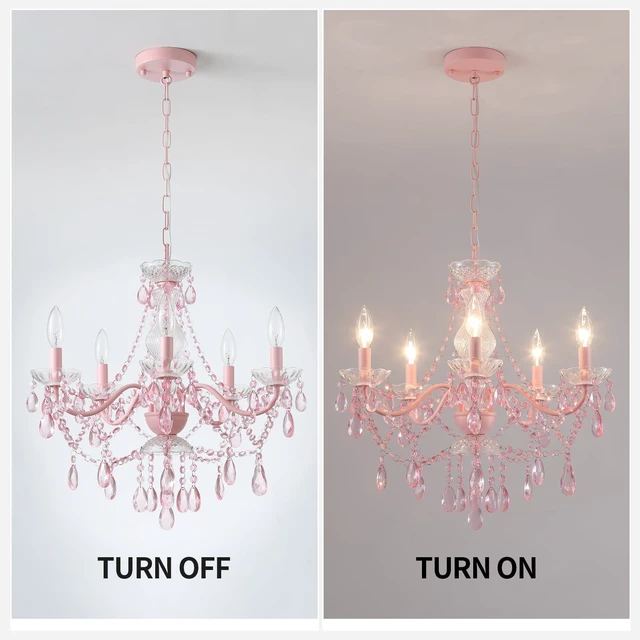 Alt view image 6 of 7 - Modern Crystal Pink Chandelier, Not Acrylic Crystal,Pink Crystals Hanging Pendant Light for Girls Room,Ceiling Medallions, Farmhouse Glass Chandelier for Wedding, Kitchen, Dining,Foyer,Island