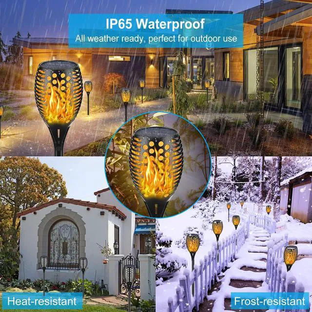 Alt view image 5 of 6 - Solar Torch Lights 43" Flickering Flame Outdoor Waterproof 6 Pack 96 LED Higher & Larger Solar Flame Lights,10-12 Hours Runtime Auto On/Off for Yard Garden and Halloween Decor