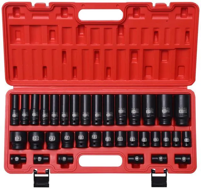 Main image of 1/2" Drive Impact Socket Set, 35 PCS Shallow (8mm-32mm) & Deep (10mm-32mm) Metric, 6 Point, CR-MO Alloy Steel Axle Nut Socket for Auto Repair