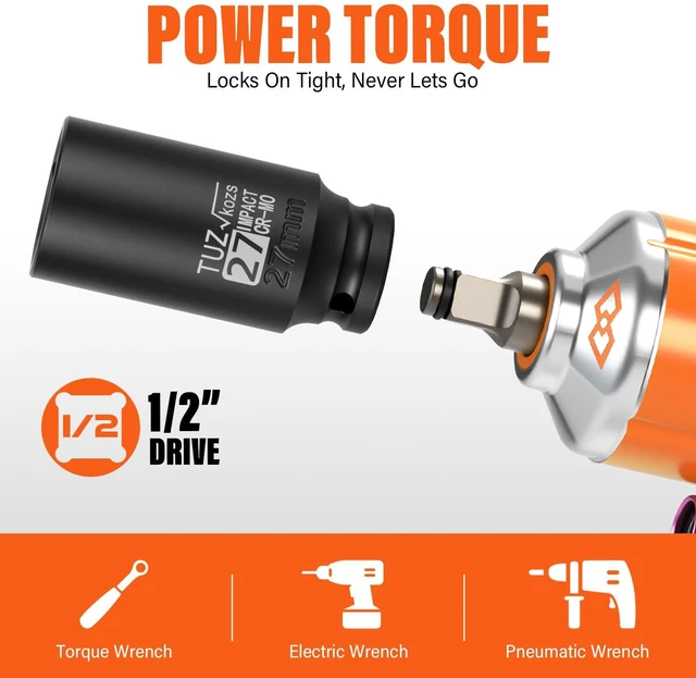 Alt view image 6 of 7 - 1/2" Drive Impact Socket Set, 35 PCS Shallow (8mm-32mm) & Deep (10mm-32mm) Metric, 6 Point, CR-MO Alloy Steel Axle Nut Socket for Auto Repair