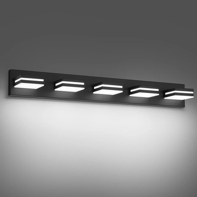 Main image of Modern LED Small Black Acrylic Bathroom Lights Fixtures 5-Light Wall Lighting,Vanity Lights for Bathroom Over Mirror 6000K 350°RotateNo Assembly Required