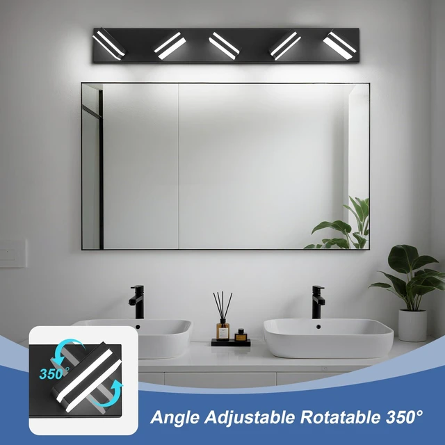 Alt view image 2 of 7 - Modern LED Small Black Acrylic Bathroom Lights Fixtures 5-Light Wall Lighting,Vanity Lights for Bathroom Over Mirror 6000K 350°RotateNo Assembly Required