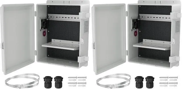 Main image of White Outdoor Electrical Box Waterproof Nema Enclosure 16x11x6 Plastic WiFi Box with Fan Vented Dust Screen (Pack of 2)