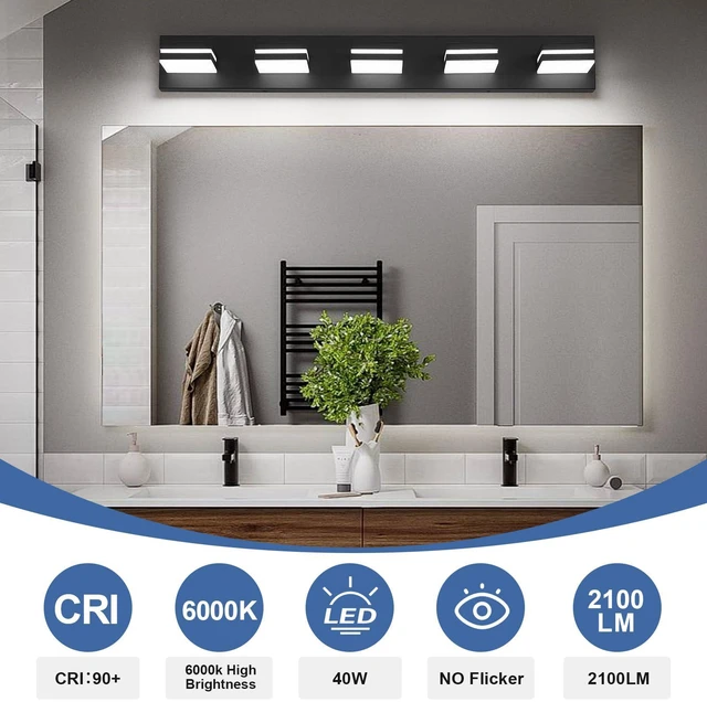 Alt view image 4 of 7 - Modern LED Small Black Acrylic Bathroom Lights Fixtures 5-Light Wall Lighting,Vanity Lights for Bathroom Over Mirror 6000K 350°RotateNo Assembly Required