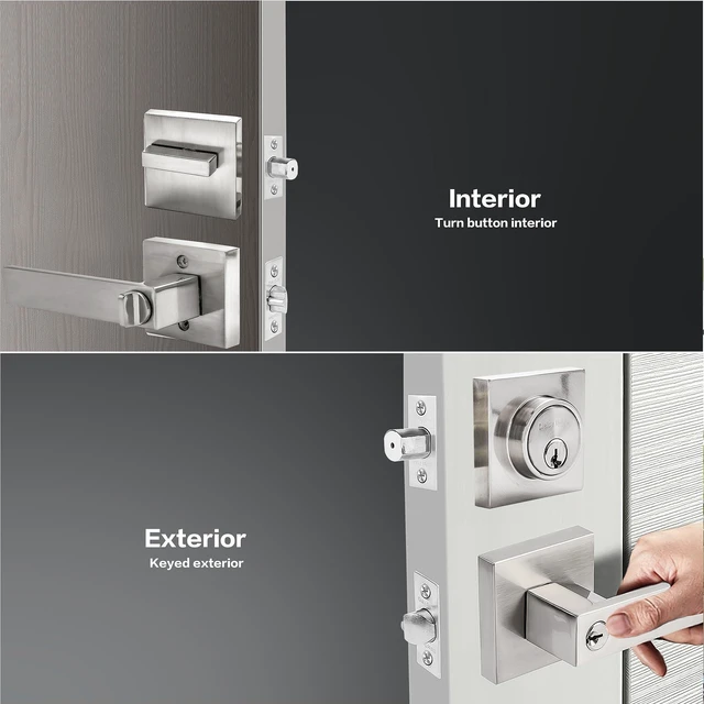 Alt view image 2 of 6 - Heavy Duty Key Lock Combination Lockset, Satin Nickel, 2-3/8-2-3/4-Inch Adjustable Backset Latch, Fits 1-3/8-1-3/4-Inch Doors