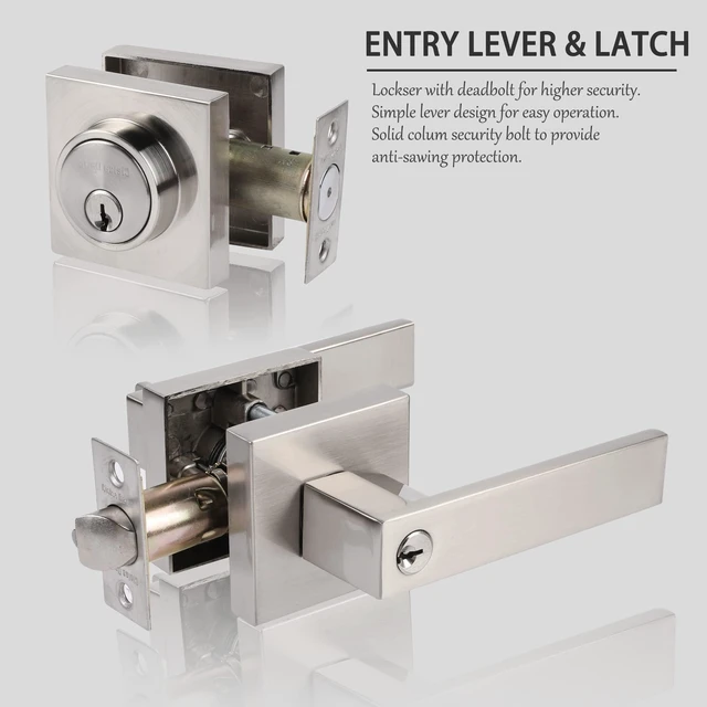 Alt view image 5 of 6 - Heavy Duty Key Lock Combination Lockset, Satin Nickel, 2-3/8-2-3/4-Inch Adjustable Backset Latch, Fits 1-3/8-1-3/4-Inch Doors