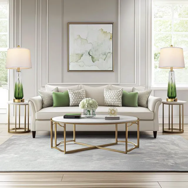Alt view image 6 of 6 - Modern Glass Table Lamps Set of 2, 27.5" Bedside Lamp for Bedroom, Green 2 LED 3-Way Dimmable Bulb Included, Touch Control, USB A+C Charging Ports, Living Room Nightstand Lamp, Gradient Glass, 2700K