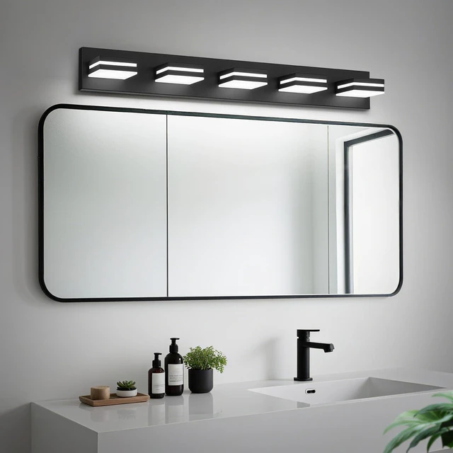 Alt view image 5 of 7 - Modern LED Small Black Acrylic Bathroom Lights Fixtures 5-Light Wall Lighting,Vanity Lights for Bathroom Over Mirror 6000K 350°RotateNo Assembly Required
