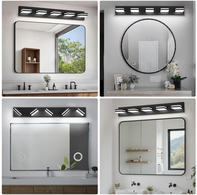 Alt view image 7 of 7 - Modern LED Small Black Acrylic Bathroom Lights Fixtures 5-Light Wall Lighting,Vanity Lights for Bathroom Over Mirror 6000K 350°RotateNo Assembly Required