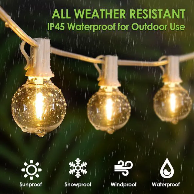 Alt view image 2 of 7 - 200Ft(2x100Ft) LED Outdoor String Lights, Dimmable G40 Globe Patio Lights with 100+5 2700K Waterproof Bulbs for Balcony-White Cord 2 Pack