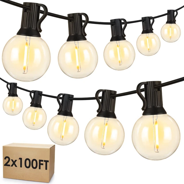 Main image of 200Ft(2x100Ft) LED Outdoor String Lights Waterproof Dimmable G40 Globe Patio Lights with 100+5 Bulbs for Balcony Gazebo Pergola-Black Cord
