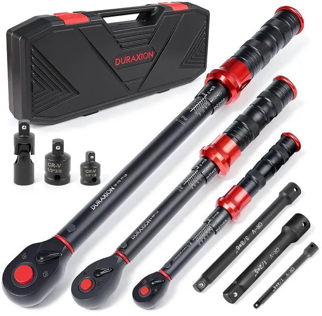 Main image of 9PCS Torque Wrench Set 1/4" 3/8" 1/2" Drive 20240 in.lb 550&10170 ft.lb Click Torque Wrench 72-Tooth Dual-Range ±3% Precision Adjustable Torque Wrenches for Bike, Moto, Car Repair and Maint