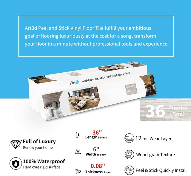 Alt view image 7 of 7 - 36-Pack Wood Texture Peel and Stick Vinyl Flooring Tiles, Brown Stone 18 & 54 sq.ft Options, Rigid Surface Hard Core, Waterproof, Self-Adhesive, Impact Resistant, Fit Indoor Household Spaces