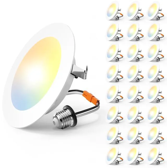 Main image of Recessed Lighting 4 Inch, 24 Pack 5CCT Flat LED Can Lights, White Flat Trim, 7W=60W, 700LM, 2700K/3000K/4000K/5000K/6000K Selectable, Dimmable, Easy Install, IC & Damp Rated, ETL & FCC