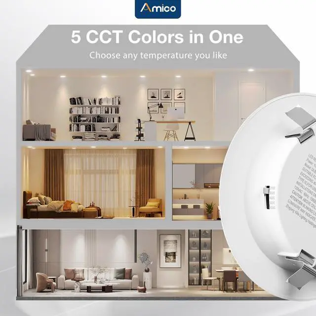 Alt view image 3 of 5 - Recessed Lighting 4 Inch, 24 Pack 5CCT Flat LED Can Lights, White Flat Trim, 7W=60W, 700LM, 2700K/3000K/4000K/5000K/6000K Selectable, Dimmable, Easy Install, IC & Damp Rated, ETL & FCC