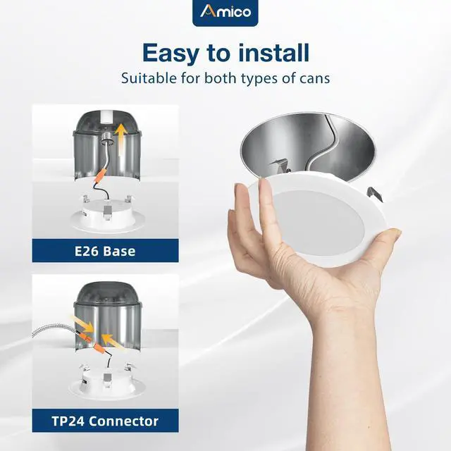 Alt view image 2 of 5 - Recessed Lighting 4 Inch, 24 Pack 5CCT Flat LED Can Lights, White Flat Trim, 7W=60W, 700LM, 2700K/3000K/4000K/5000K/6000K Selectable, Dimmable, Easy Install, IC & Damp Rated, ETL & FCC