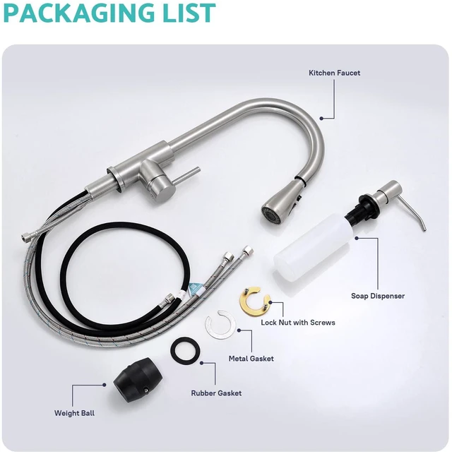 Alt view image 6 of 7 - Kitchen Sink Faucet with Soap Dispenser, 3 Modes Kitchen Faucet with Pull Down Sprayer and Soap Dispenser, 304 Stainless Brushed Nickel Single Handle Kitchen Bar Faucets with Water Lines