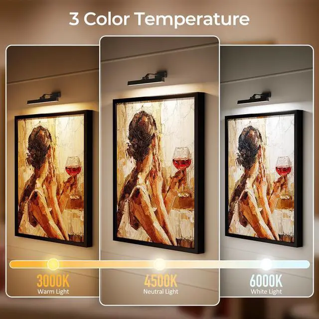 Alt view image 4 of 7 - Picture Lights for Wall, Battery Operated Gallery Light 16in for Paintings CCT Dimmable Recharging Battery Wall Lamp with Remote Control for Living Room Dartboard Art Bathroom 2PCS