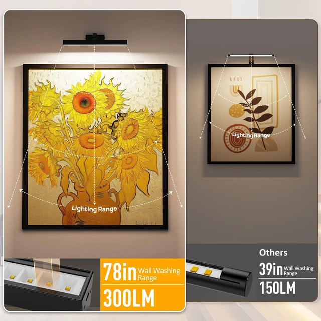 Alt view image 2 of 7 - Picture Lights for Wall, Battery Operated Gallery Light 16in for Paintings CCT Dimmable Recharging Battery Wall Lamp with Remote Control for Living Room Dartboard Art Bathroom 2PCS