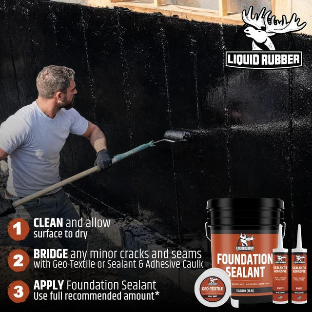 Alt view image 5 of 6 - Foundation Sealant - Basement Waterproof Sealer, Black, 1 Gal Flexible Elastomeric Coating - Crack Filler, Leak Repair, Basement Waterproofing Solution, Indoor/Outdoor Use, DIY Protection