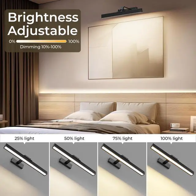 Alt view image 5 of 7 - Picture Lights for Wall, Battery Operated Gallery Light 16in for Paintings CCT Dimmable Recharging Battery Wall Lamp with Remote Control for Living Room Dartboard Art Bathroom 2PCS