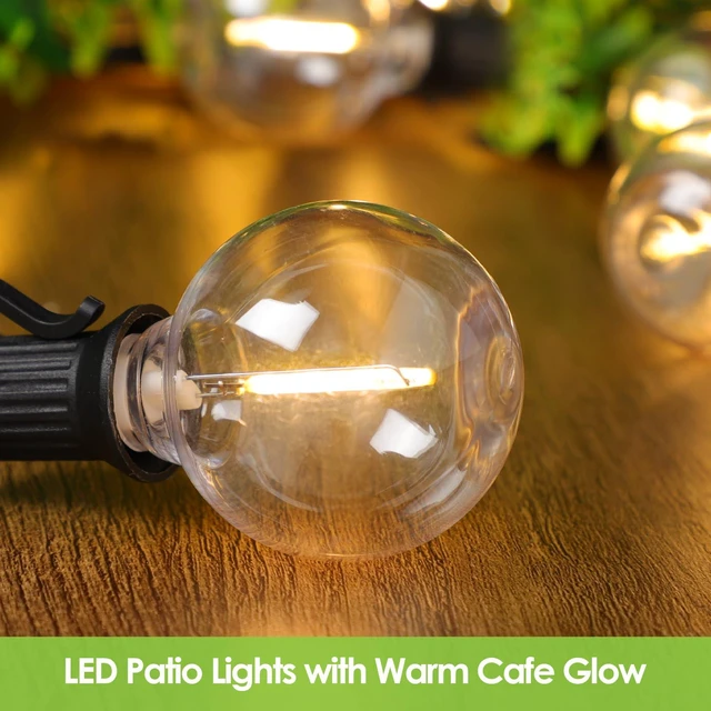 Alt view image 5 of 7 - 200Ft(2x100Ft) LED Outdoor String Lights Waterproof Dimmable G40 Globe Patio Lights with 100+5 Bulbs for Balcony Gazebo Pergola-Black Cord