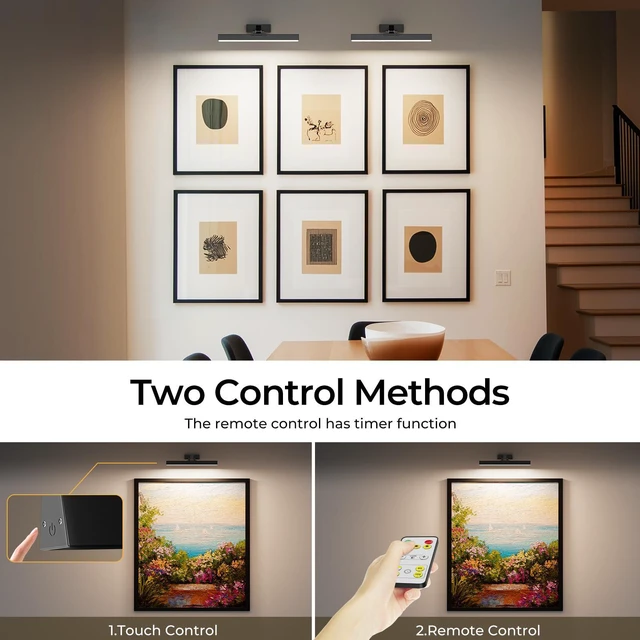 Alt view image 6 of 7 - Picture Lights for Wall, Battery Operated Gallery Light 16in for Paintings CCT Dimmable Recharging Battery Wall Lamp with Remote Control for Living Room Dartboard Art Bathroom 2PCS