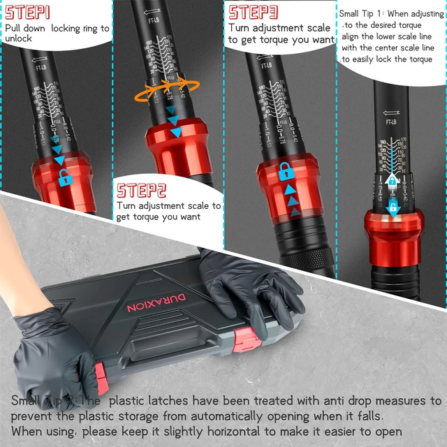 Alt view image 6 of 7 - 9PCS Torque Wrench Set 1/4" 3/8" 1/2" Drive 20240 in.lb 550&10170 ft.lb Click Torque Wrench 72-Tooth Dual-Range ±3% Precision Adjustable Torque Wrenches for Bike, Moto, Car Repair and Maint