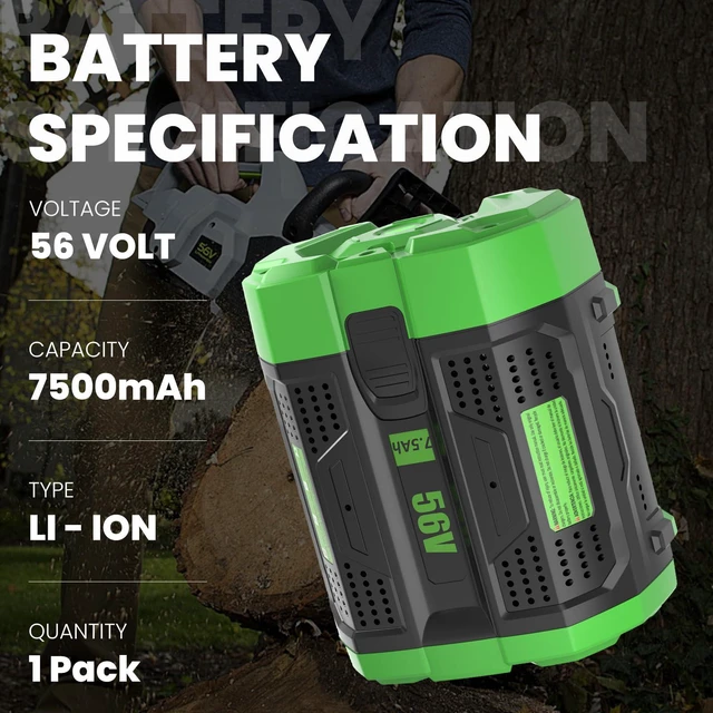 Alt view image 3 of 7 - 1-Pack 7500mAh High Capacity Replacement for EGO 56V Lithium-ion Battery Compatible with EGO 56 Volt 7.5Ah Battery BA2800T BA4200T BA1400 BA5600T LB6504 LB5804 LB6500 LB4800 Power Tools(Green)
