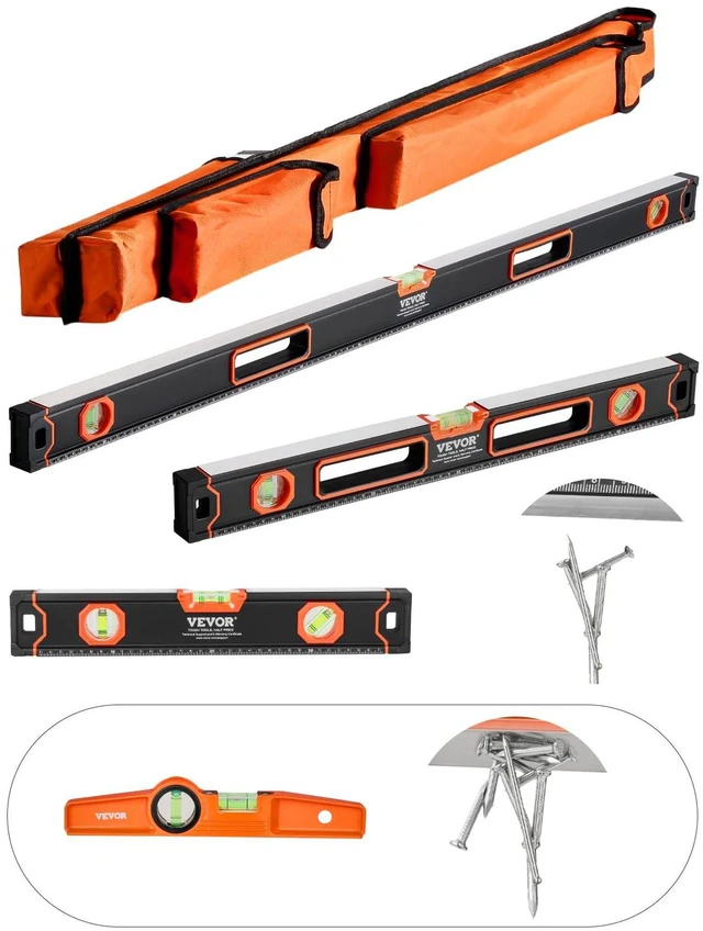 Main image of 4-Piece Torpedo Level, 48/24/16/10 Inch Box Levels Set, Fluorescent Light Up Bubble Vials Ruler for 45/90/180 Degree, Aluminum Alloy Magnetic Leveler Tool, Shock-Proof(Only 10-inch has magnetic)