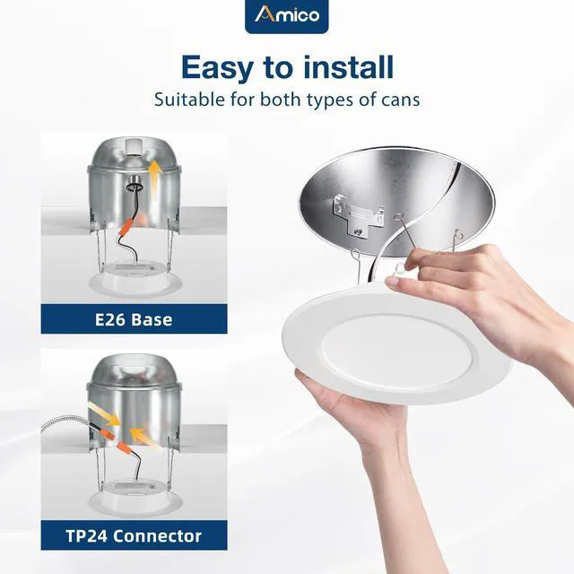 Alt view image 2 of 6 - Recessed Lighting 5/6 Inch, 24 Pack 5CCT Flat LED Can Lights, White Flat Trim, 12W=110W, 1050LM, 2700K/3000K/4000K/5000K/6000K Selectable, Dimmable, Easy Install, IC & Damp Rated, ETL & FCC