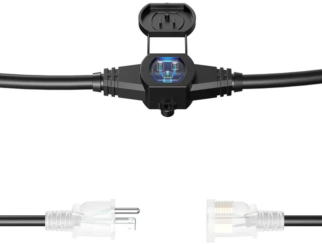 Alt view image 3 of 6 - 50FT Power Extension Cord 3 Prong, 14 Gauge SJTW 5-15R Cable Male Plug to Female Connector,7 Outlets,Multiple Evenly-Spaced Plug,Suitable for Stage Setting or Outdoor