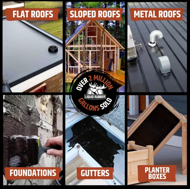 Alt view image 4 of 6 - Waterproof Sealant - Roof & Gutter Coating, Black, 1 Gallon DIY Leak Repair Coating, Flexible Elastomeric Waterproofing Membrane for Flat & Low-Slope Roofs, Gutters, Concrete, Plywood