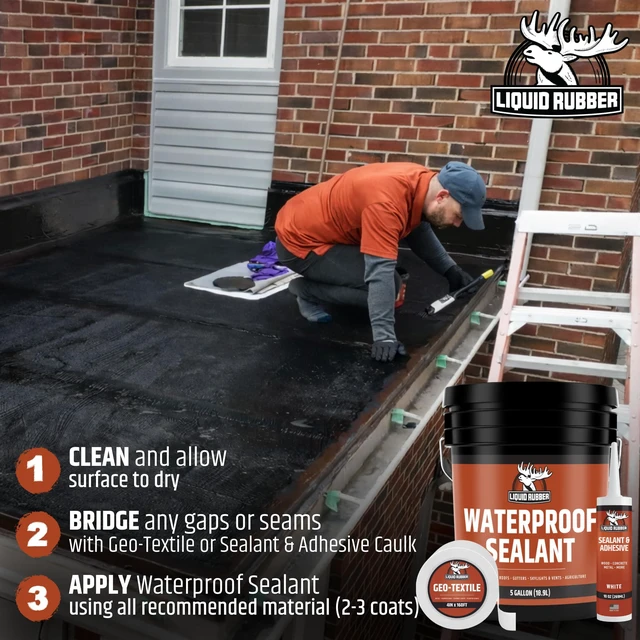 Alt view image 5 of 6 - Waterproof Sealant - Roof & Gutter Coating, Black, 1 Gallon DIY Leak Repair Coating, Flexible Elastomeric Waterproofing Membrane for Flat & Low-Slope Roofs, Gutters, Concrete, Plywood