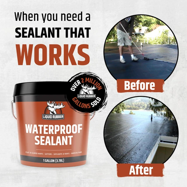 Alt view image 2 of 6 - Waterproof Sealant - Roof & Gutter Coating, Black, 1 Gallon DIY Leak Repair Coating, Flexible Elastomeric Waterproofing Membrane for Flat & Low-Slope Roofs, Gutters, Concrete, Plywood