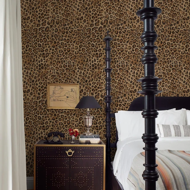 Alt view image 2 of 7 - Brown Leopard Print Peel and Stick Wallpaper, 17.3" x 1200" Waterproof Removable Self Adhesive Wallpaper, Unique Funky Cheetah Contact Paper for Bedroom, Bathroom, Decor,144.3 sq