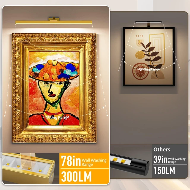 Alt view image 2 of 7 - Picture Lights for Wall, Battery Operated Picture Light 24in Gallery Light for Paintings CCT Dimmable Recharging Battery Wall Light with Remote Control for Living Room Gallery Dartboard