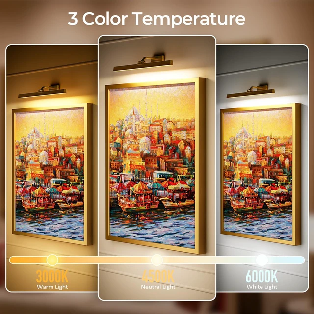 Alt view image 4 of 7 - Picture Lights for Wall, Battery Operated Picture Light 24in Gallery Light for Paintings CCT Dimmable Recharging Battery Wall Light with Remote Control for Living Room Gallery Dartboard