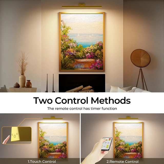 Alt view image 6 of 7 - Picture Lights for Wall, Battery Operated Picture Light 24in Gallery Light for Paintings CCT Dimmable Recharging Battery Wall Light with Remote Control for Living Room Gallery Dartboard