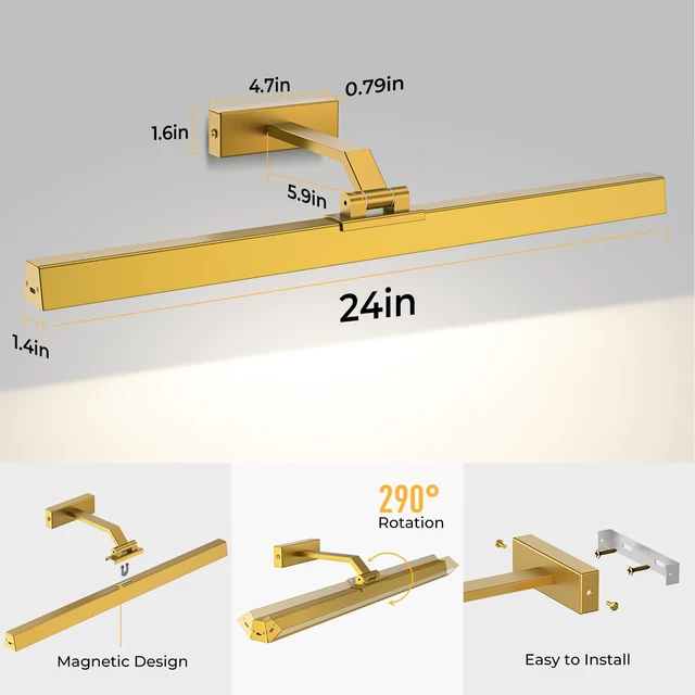 Alt view image 7 of 7 - Picture Lights for Wall, Battery Operated Picture Light 24in Gallery Light for Paintings CCT Dimmable Recharging Battery Wall Light with Remote Control for Living Room Gallery Dartboard