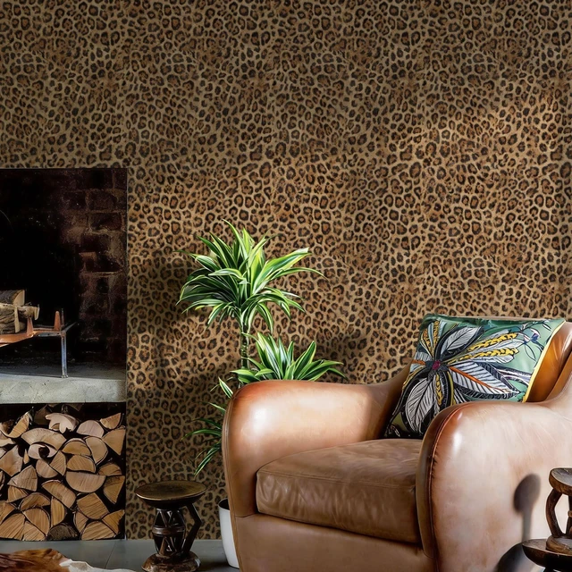 Alt view image 3 of 7 - Brown Leopard Print Peel and Stick Wallpaper, 17.3" x 1200" Waterproof Removable Self Adhesive Wallpaper, Unique Funky Cheetah Contact Paper for Bedroom, Bathroom, Decor,144.3 sq