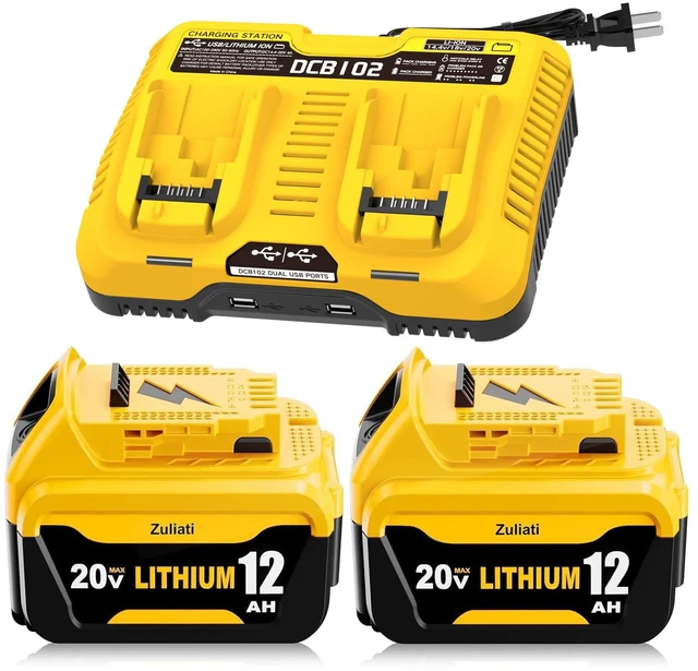 Main image of 12Ah Replacement for Dewalt 20V Max Battery and DCB102 Charger (3PC) Compatible with Dewalt 20V Impact Driver, Hammer Drill, Sawzall, Vacuum