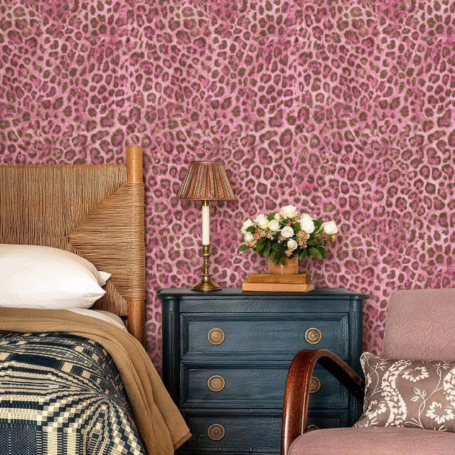Alt view image 2 of 7 - Upgrade Pink Leopard Print Peel and Stick Wallpaper, 17.3" x 1200" Waterproof Removable Self Adhesive Wallpaper, Unique Funky Cheetah Contact Paper for Bedroom, Bathroom, Decor,144.3 sq