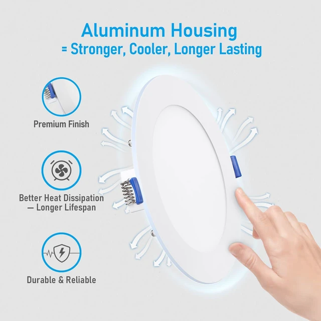 Alt view image 5 of 7 - 12-Pack 6 Inch Ultra-Thin LED Recessed Light, CRI90 12W, 3000K Aluminum, 5%-100% Dimmable, ETL & ES & FCC & IC, Slim LED Downlight with Junction Box, Warm White