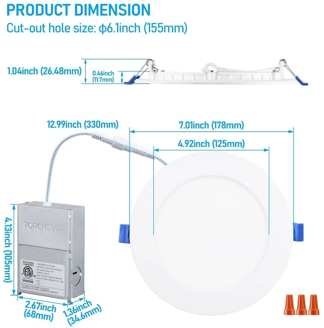Alt view image 6 of 7 - 12-Pack 6 Inch Ultra-Thin LED Recessed Light, CRI90 12W, 3000K Aluminum, 5%-100% Dimmable, ETL & ES & FCC & IC, Slim LED Downlight with Junction Box, Warm White