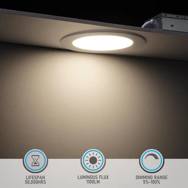 Alt view image 2 of 7 - 12-Pack 6 Inch Ultra-Thin LED Recessed Light, CRI90 12W, 4000K Aluminum, 5%-100% Dimmable, ETL & ES & FCC & IC, Slim LED Downlight with Junction Box, Cool White