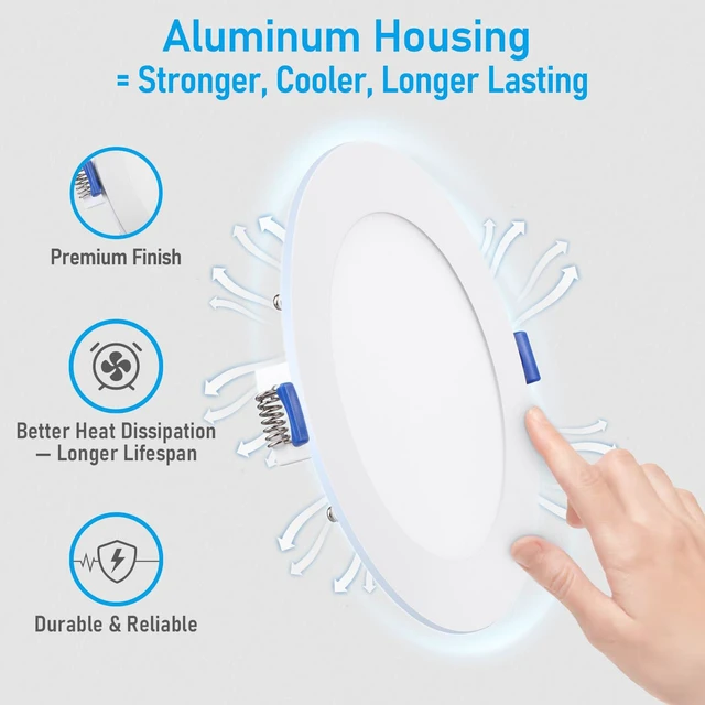 Alt view image 5 of 7 - 12-Pack 6 Inch Ultra-Thin LED Recessed Light, 12W, 2700K Aluminum, 5%-100% Dimmable, ETL & ES, Slim LED Downlight with Junction Box, Soft White