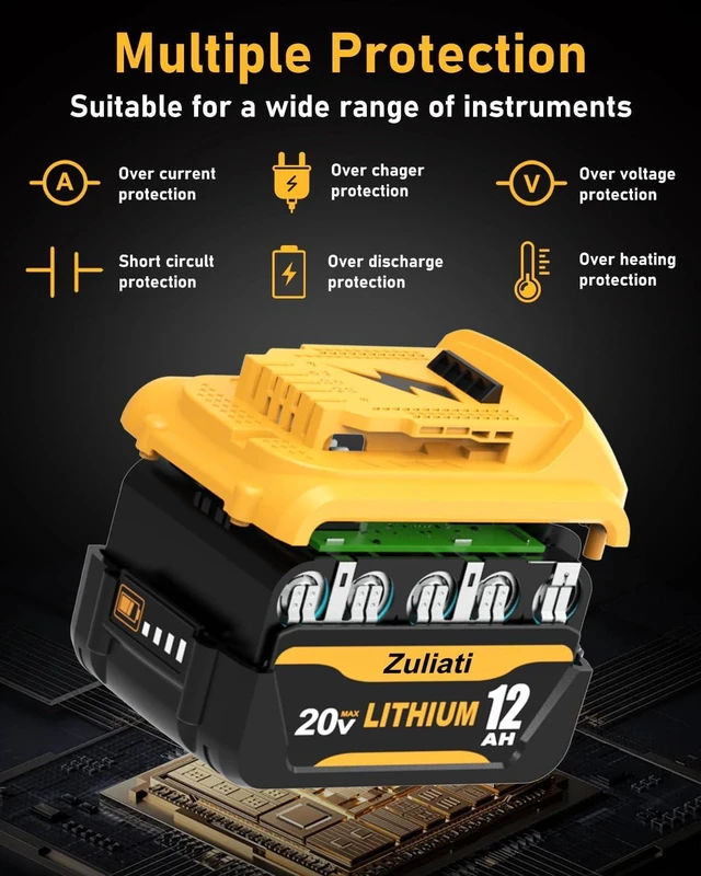 Alt view image 5 of 7 - 12Ah Replacement for Dewalt 20V Max Battery and DCB102 Charger (3PC) Compatible with Dewalt 20V Impact Driver, Hammer Drill, Sawzall, Vacuum